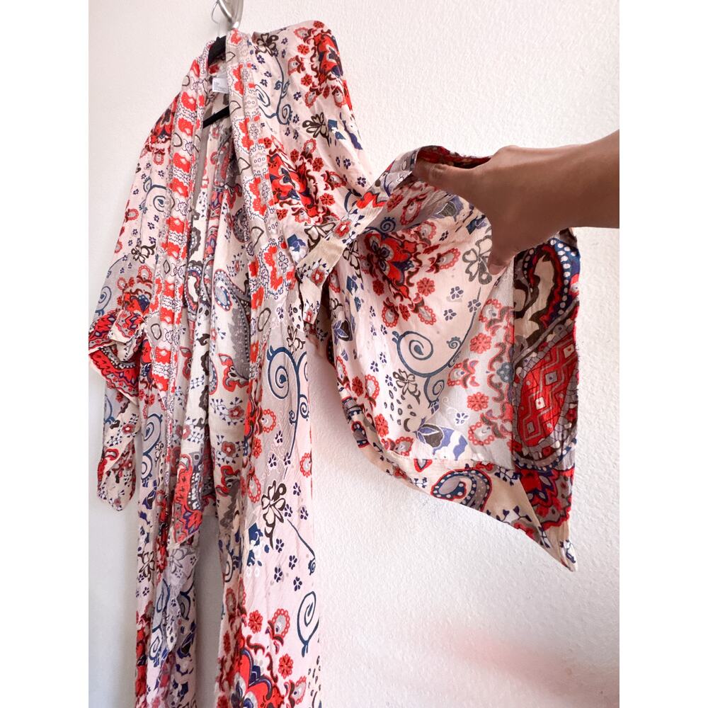 Free People Little Wing Paisley Kimono Boho Duster Open Front Festival - Picture 8 of 9
